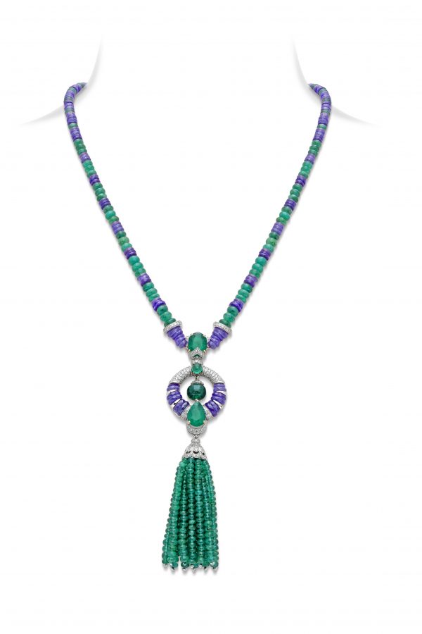 Tanzanite Emerald Tassel Pendant Necklace